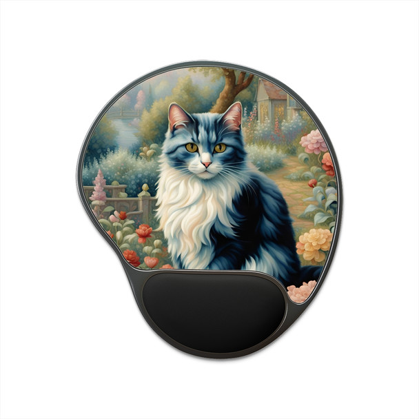 Garden Cat Design Mouse Pad With Wrist Rest Ergonomic for Carpal Tunnel