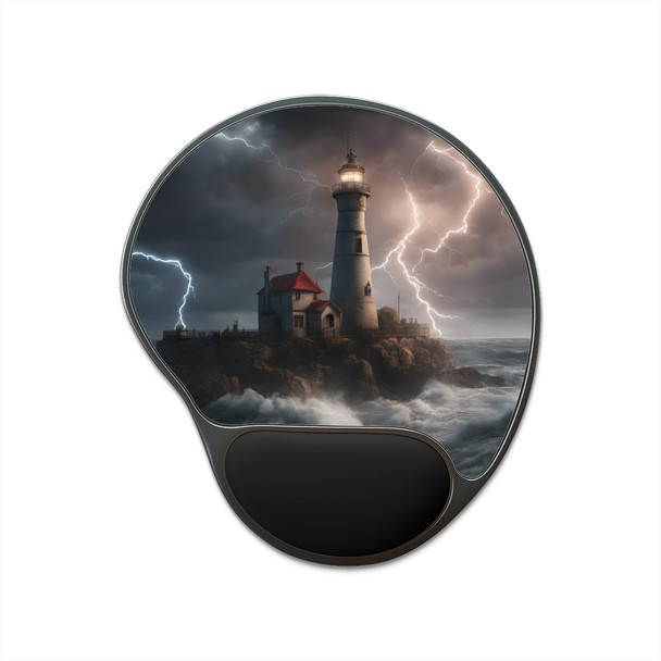 Lighthouse in the Storm Ergonomic Mouse Pad With Wrist Rest for Preventing Carpal Tunnel.