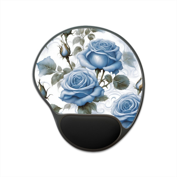 Blue Rose on White Mouse Pad With Wrist Rest| Ergonomic design to help alleviate carpal tunnel