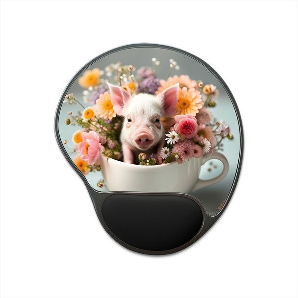 Piglet in a Teacup Mouse Pad With Wrist Rest