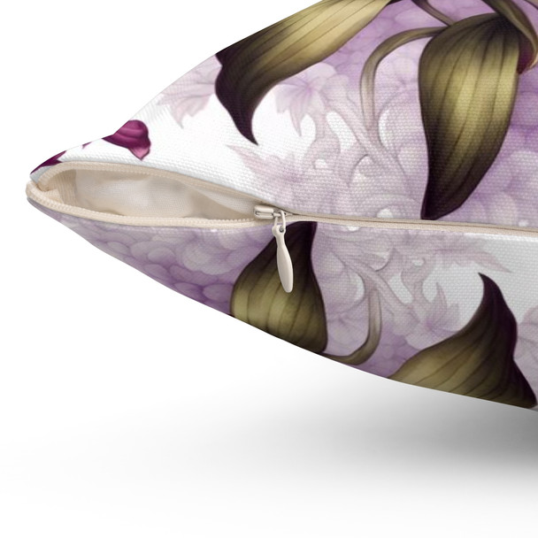 Purple Orchids Pattern Decorative Accent Throw Square Pillow in purple white for sofa couch pillows