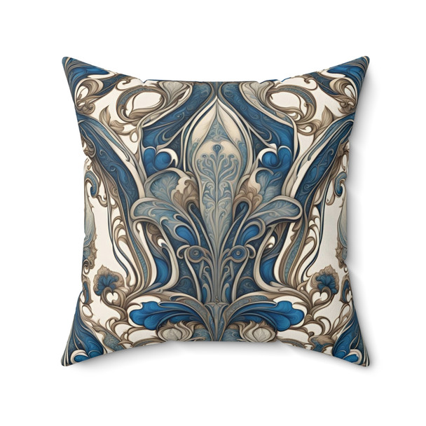 Blue and Cream Art Nouveau Style Throw Pillow for Living Room Sofa or Couch. 