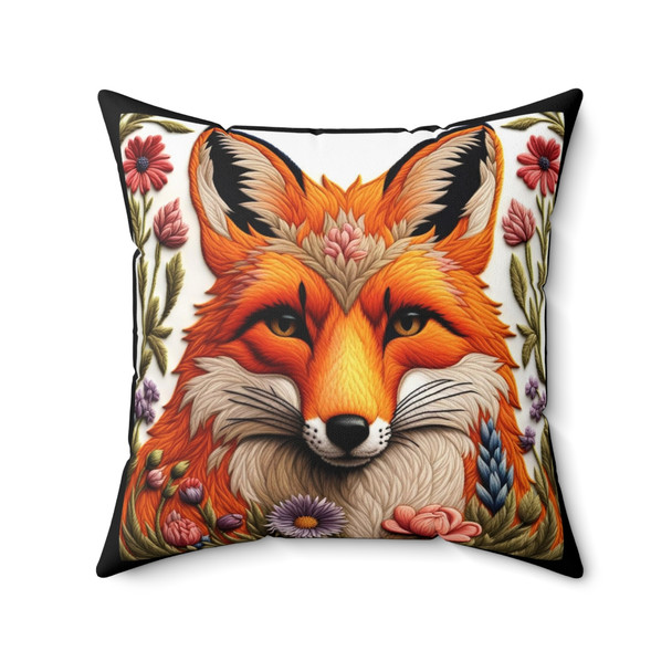 Woodland Fox Embroidered Look Throw Pillow| Rich, warm colors| Orange black| Living room sofa, bedroom, dorm room| PILLOW INSERT INCLUDED
