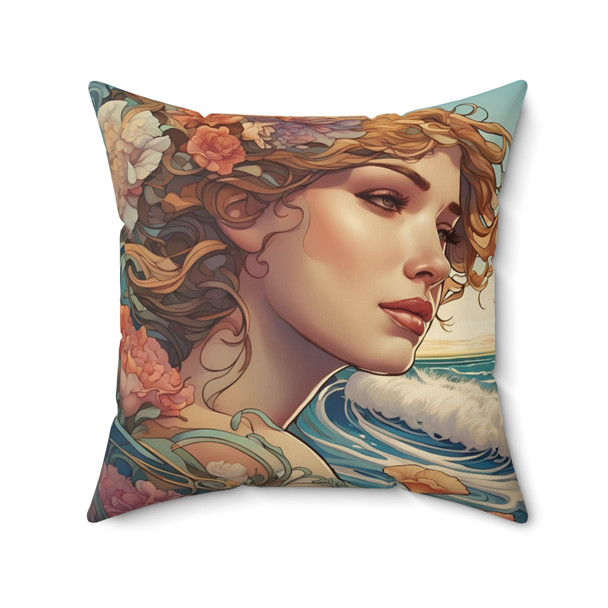 Art Nouveau Style Ocean Breeze Decorative Square Pillow