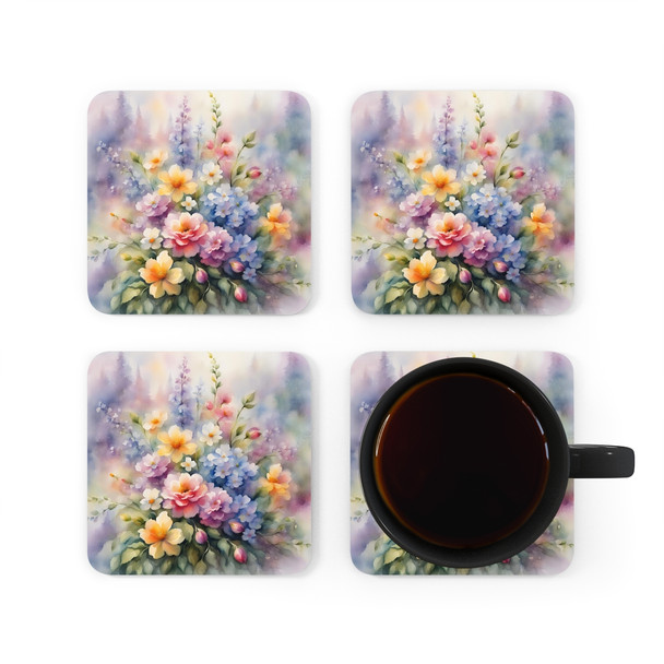 Spring Bouquet in Watercolor Corkwood Coaster Set Living Room Decor glass coasters christmas birthday holiday housewarming gift