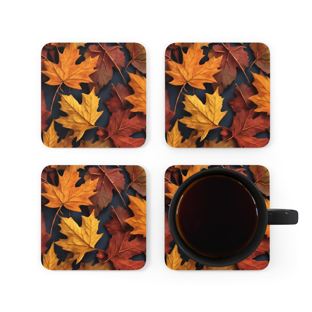 Fall Leaf Pattern Corkwood Coaster Set