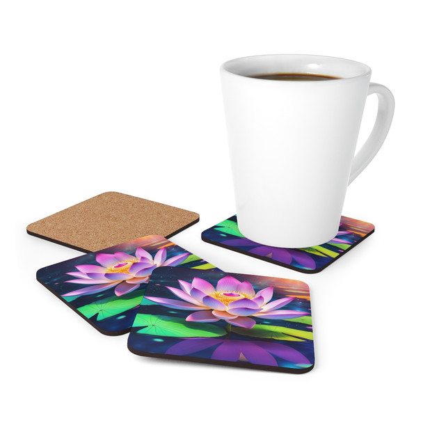 Fantasy Lotus Corkwood Coaster Set. Unique coaster in beautiful lavender, purple and green. Great for the fantasy lover in your life.