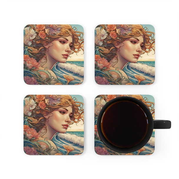 Art Nouveau Ocean Breeze Corkwood Coaster Set