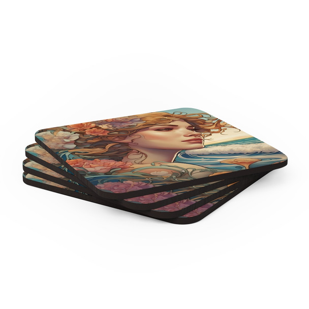 Art Nouveau Ocean Breeze Corkwood Coaster Set