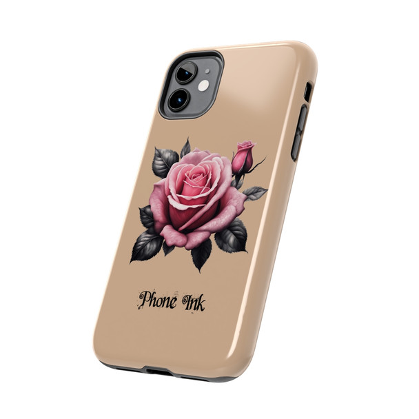 Phone Ink Pink Roses Phone-Too Tough Phone Case  for iPhone in 21 different sizes. Compatible with iPhone 7, 8, X, 11, 12, 13, 14 and more.