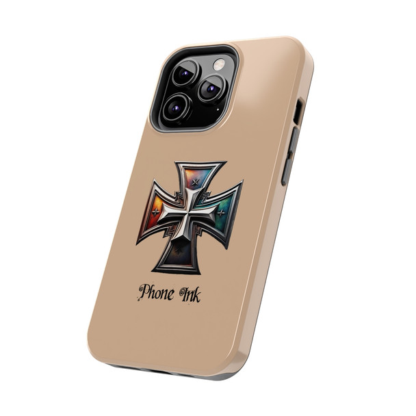 Phone Ink Iron Cross Phone-Too Tough Phone Case for iPhone in 21 different sizes. Compatible with iPhone 7, 8, X, 11, 12, 13, 14 and more.