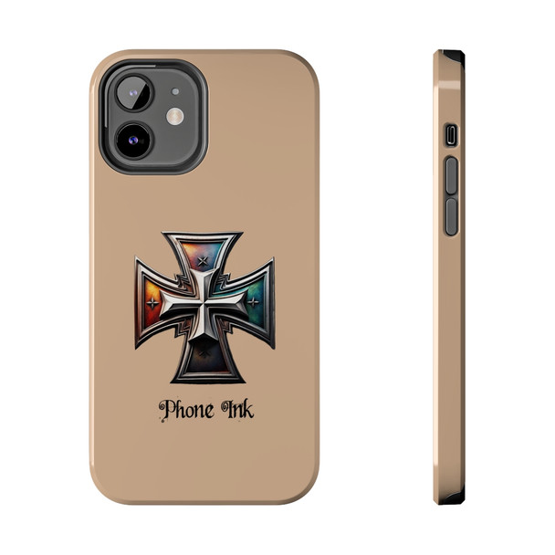 Phone Ink Iron Cross Phone-Too Tough Phone Case for iPhone in 21 different sizes. Compatible with iPhone 7, 8, X, 11, 12, 13, 14 and more.