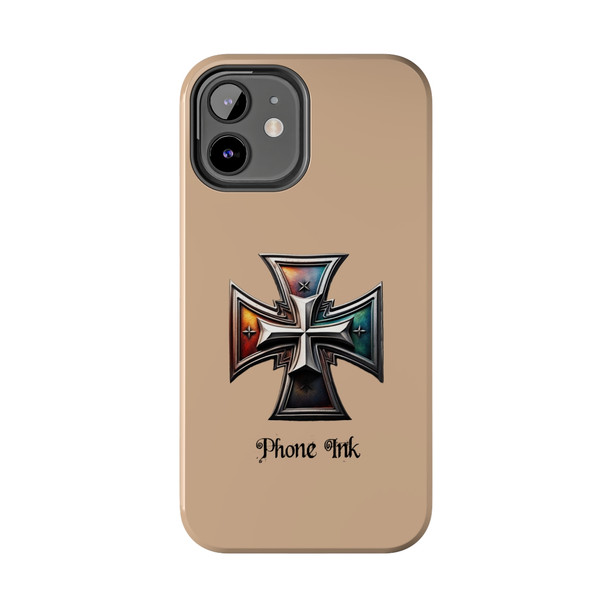 Phone Ink Iron Cross Phone-Too Tough Phone Case for iPhone in 21 different sizes. Compatible with iPhone 7, 8, X, 11, 12, 13, 14 and more.