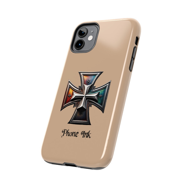 Phone Ink Iron Cross Phone-Too Tough Phone Case for iPhone in 21 different sizes. Compatible with iPhone 7, 8, X, 11, 12, 13, 14 and more.