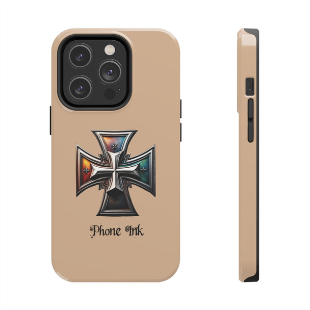 Phone Ink Iron Cross Phone-Too Tough Phone Case for iPhone in 21 different sizes. Compatible with iPhone 7, 8, X, 11, 12, 13, 14 and more.