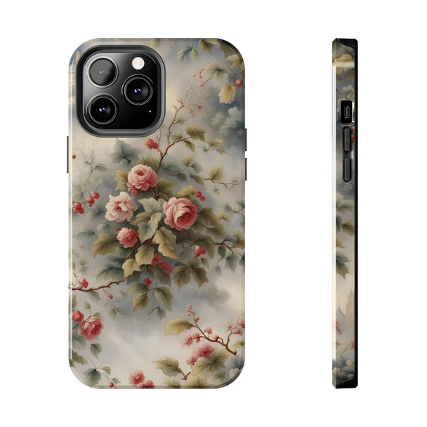 Rose Toile Tough Phone Case for iPhone in 21 different sizes. Compatible with iPhone 7, 8, X, 11, 12, 13, 14 and more.