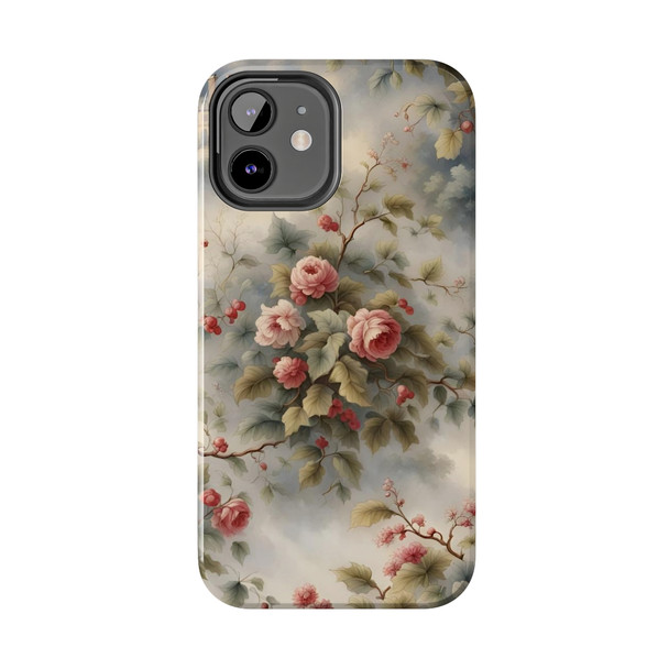 Rose Toile Tough Phone Case for iPhone in 21 different sizes. Compatible with iPhone 7, 8, X, 11, 12, 13, 14 and more.
