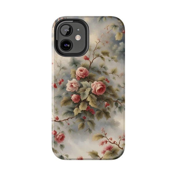 Rose Toile Tough Phone Case for iPhone in 21 different sizes. Compatible with iPhone 7, 8, X, 11, 12, 13, 14 and more.