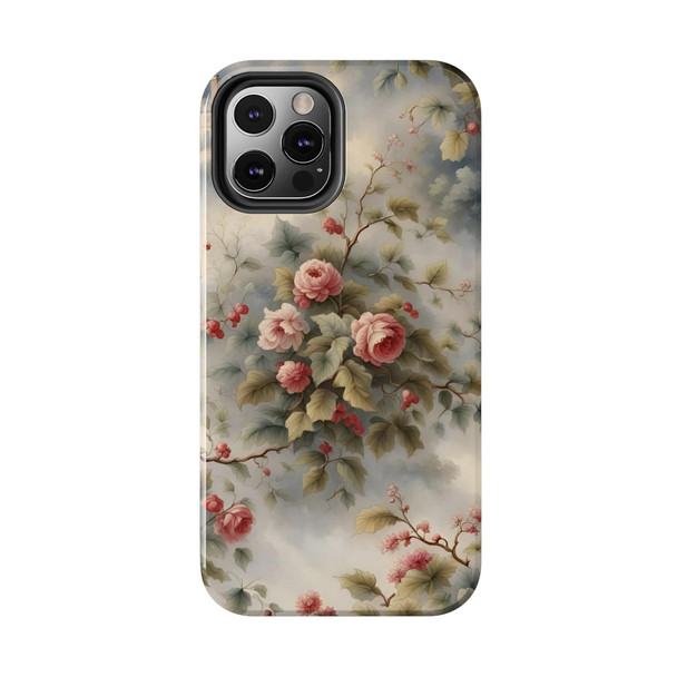 Rose Toile Tough Phone Case for iPhone in 21 different sizes. Compatible with iPhone 7, 8, X, 11, 12, 13, 14 and more.