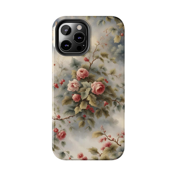 Rose Toile Tough Phone Case for iPhone in 21 different sizes. Compatible with iPhone 7, 8, X, 11, 12, 13, 14 and more.