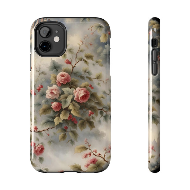 Rose Toile Tough Phone Case for iPhone in 21 different sizes. Compatible with iPhone 7, 8, X, 11, 12, 13, 14 and more.