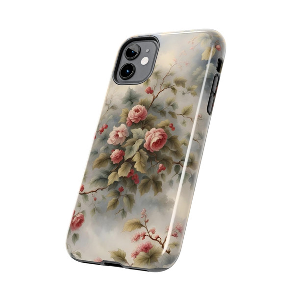 Rose Toile Tough Phone Case for iPhone in 21 different sizes. Compatible with iPhone 7, 8, X, 11, 12, 13, 14 and more.