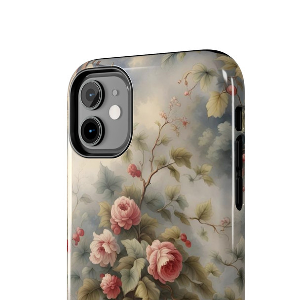 Rose Toile Tough Phone Case for iPhone in 21 different sizes. Compatible with iPhone 7, 8, X, 11, 12, 13, 14 and more.