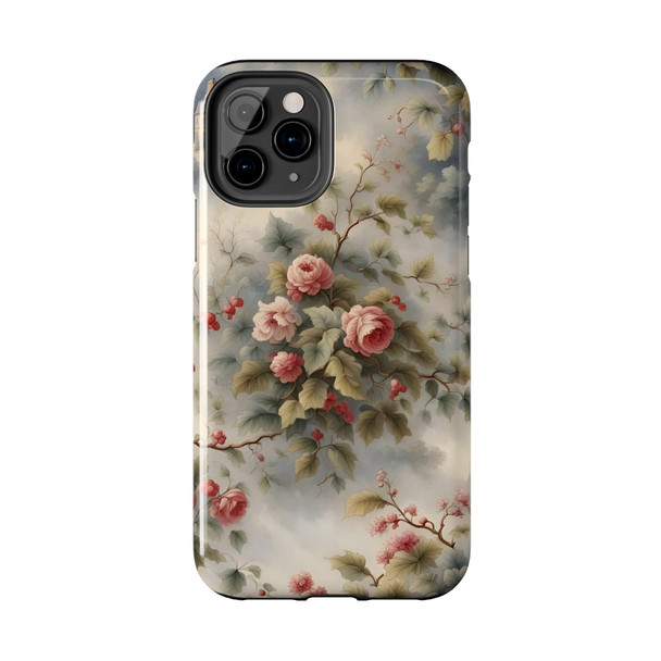 Rose Toile Tough Phone Case for iPhone in 21 different sizes. Compatible with iPhone 7, 8, X, 11, 12, 13, 14 and more.