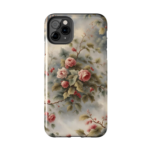 Rose Toile Tough Phone Case for iPhone in 21 different sizes. Compatible with iPhone 7, 8, X, 11, 12, 13, 14 and more.