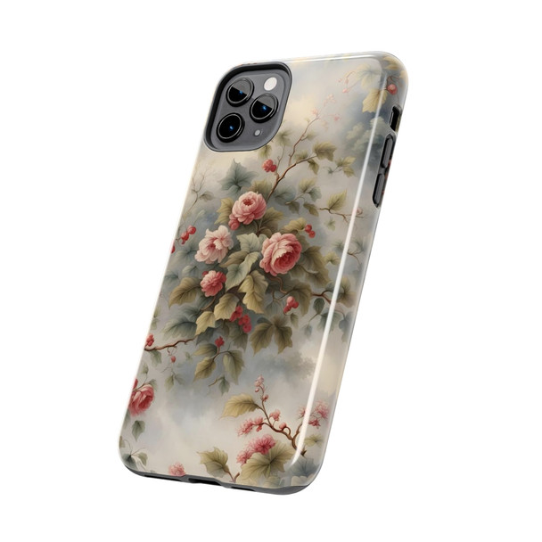 Rose Toile Tough Phone Case for iPhone in 21 different sizes. Compatible with iPhone 7, 8, X, 11, 12, 13, 14 and more.