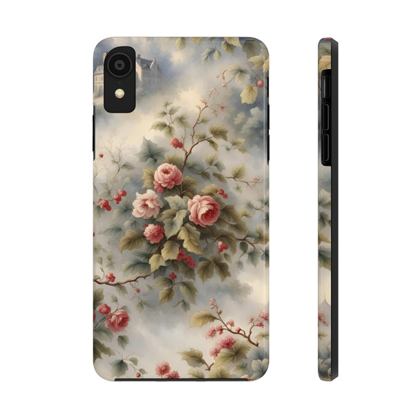 Rose Toile Tough Phone Case for iPhone in 21 different sizes. Compatible with iPhone 7, 8, X, 11, 12, 13, 14 and more.