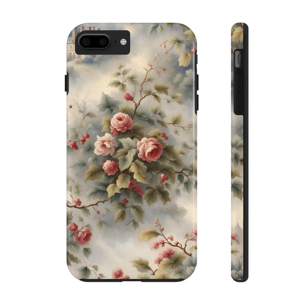 Rose Toile Tough Phone Case for iPhone in 21 different sizes. Compatible with iPhone 7, 8, X, 11, 12, 13, 14 and more.