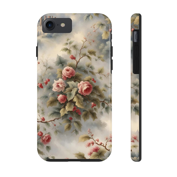 Rose Toile Tough Phone Case for iPhone in 21 different sizes. Compatible with iPhone 7, 8, X, 11, 12, 13, 14 and more.