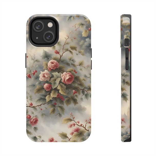 Rose Toile Tough Phone Case for iPhone in 21 different sizes. Compatible with iPhone 7, 8, X, 11, 12, 13, 14 and more.