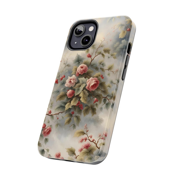 Rose Toile Tough Phone Case for iPhone in 21 different sizes. Compatible with iPhone 7, 8, X, 11, 12, 13, 14 and more.