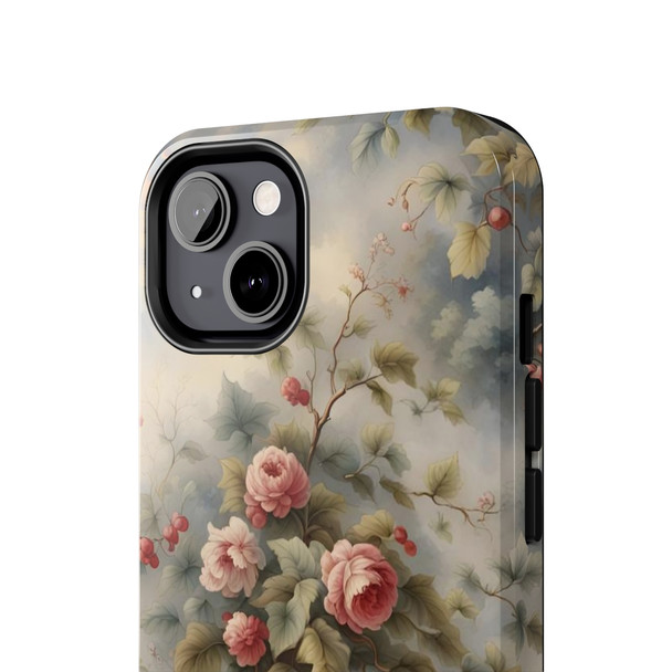 Rose Toile Tough Phone Case for iPhone in 21 different sizes. Compatible with iPhone 7, 8, X, 11, 12, 13, 14 and more.