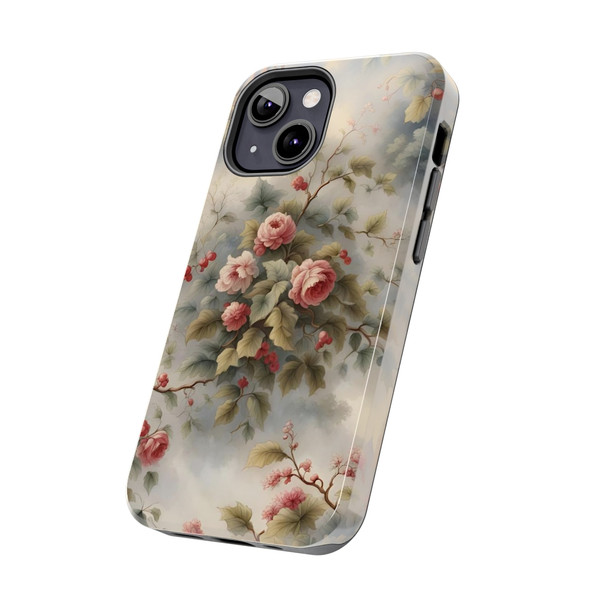 Rose Toile Tough Phone Case for iPhone in 21 different sizes. Compatible with iPhone 7, 8, X, 11, 12, 13, 14 and more.