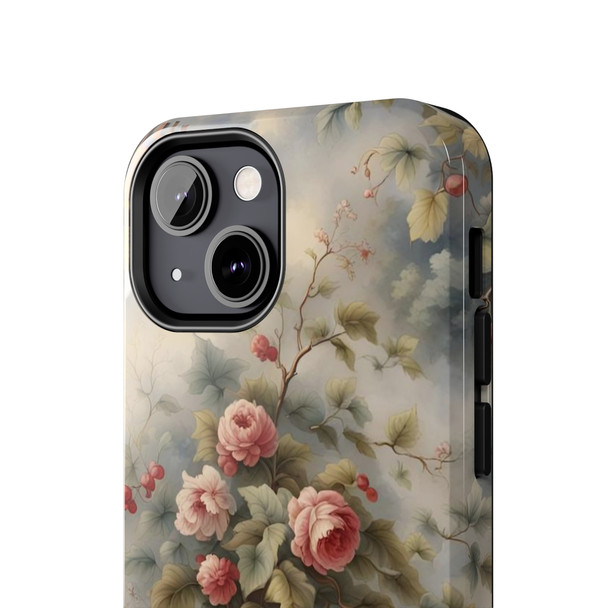 Rose Toile Tough Phone Case for iPhone in 21 different sizes. Compatible with iPhone 7, 8, X, 11, 12, 13, 14 and more.