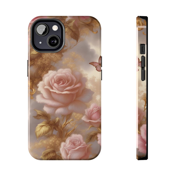 Rose Gold Tough Phone Case for iPhone in 21 different sizes. Compatible with iPhone 7, 8, X, 11, 12, 13, 14 and more.