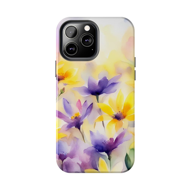 Spring Bouquet in Yellow and Purple Tough Phone Case for iPhone in 21 different sizes. Compatible with iPhone 7, 8, X, 11, 12, 13, 14 and more.