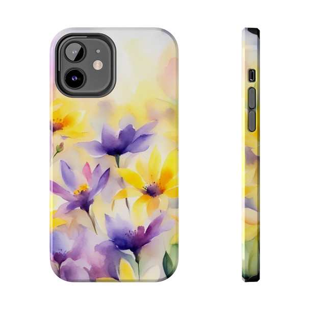 Spring Bouquet in Yellow and Purple Tough Phone Case for iPhone in 21 different sizes. Compatible with iPhone 7, 8, X, 11, 12, 13, 14 and more.