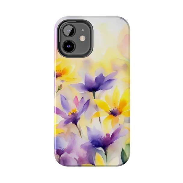 Spring Bouquet in Yellow and Purple Tough Phone Case for iPhone in 21 different sizes. Compatible with iPhone 7, 8, X, 11, 12, 13, 14 and more.
