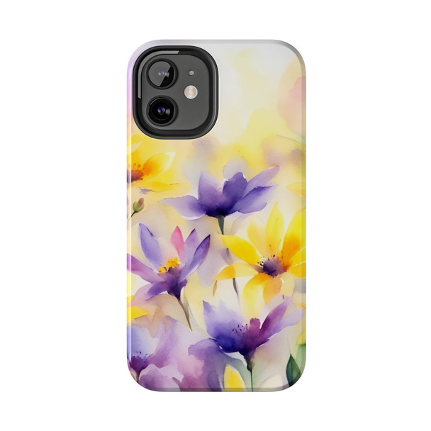 Spring Bouquet in Yellow and Purple Tough Phone Case for iPhone in 21 different sizes. Compatible with iPhone 7, 8, X, 11, 12, 13, 14 and more.