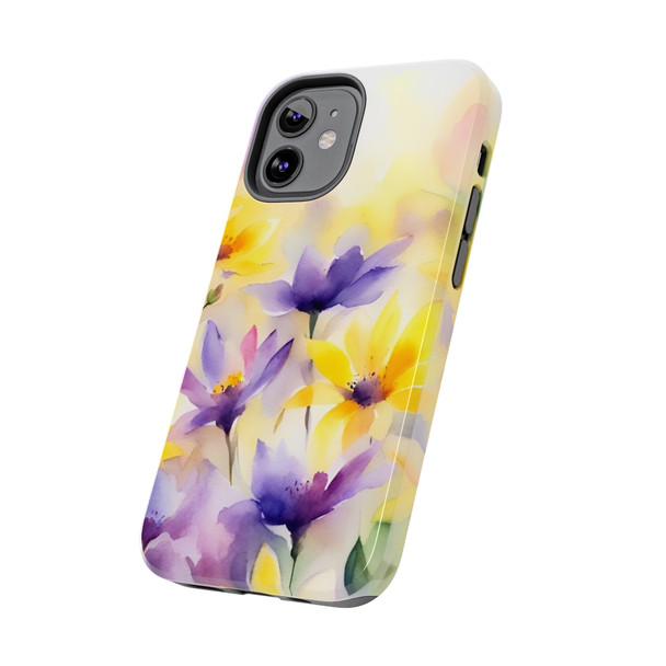 Spring Bouquet in Yellow and Purple Tough Phone Case for iPhone in 21 different sizes. Compatible with iPhone 7, 8, X, 11, 12, 13, 14 and more.