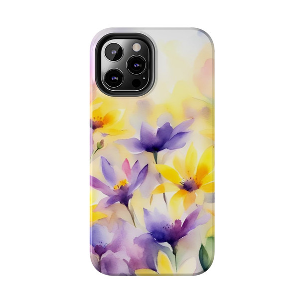 Spring Bouquet in Yellow and Purple Tough Phone Case for iPhone in 21 different sizes. Compatible with iPhone 7, 8, X, 11, 12, 13, 14 and more.