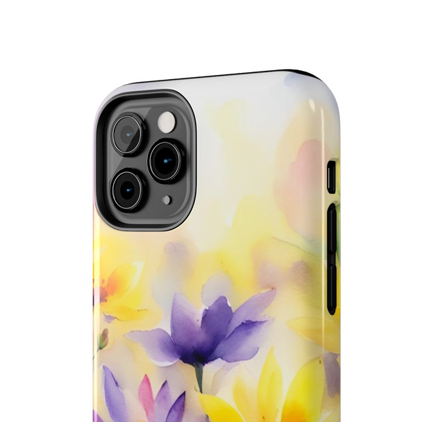 Spring Bouquet in Yellow and Purple Tough Phone Case for iPhone in 21 different sizes. Compatible with iPhone 7, 8, X, 11, 12, 13, 14 and more.