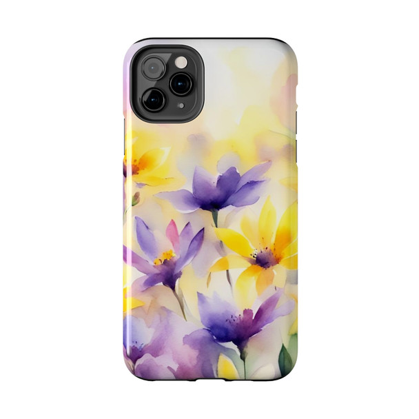 Spring Bouquet in Yellow and Purple Tough Phone Case for iPhone in 21 different sizes. Compatible with iPhone 7, 8, X, 11, 12, 13, 14 and more.