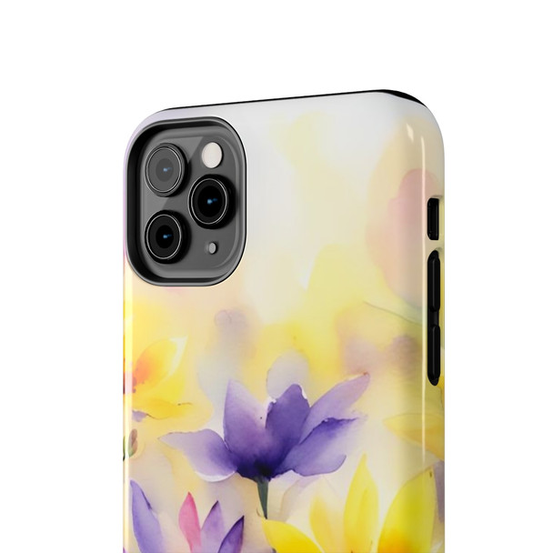 Spring Bouquet in Yellow and Purple Tough Phone Case for iPhone in 21 different sizes. Compatible with iPhone 7, 8, X, 11, 12, 13, 14 and more.