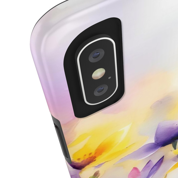 Spring Bouquet in Yellow and Purple Tough Phone Case for iPhone in 21 different sizes. Compatible with iPhone 7, 8, X, 11, 12, 13, 14 and more.
