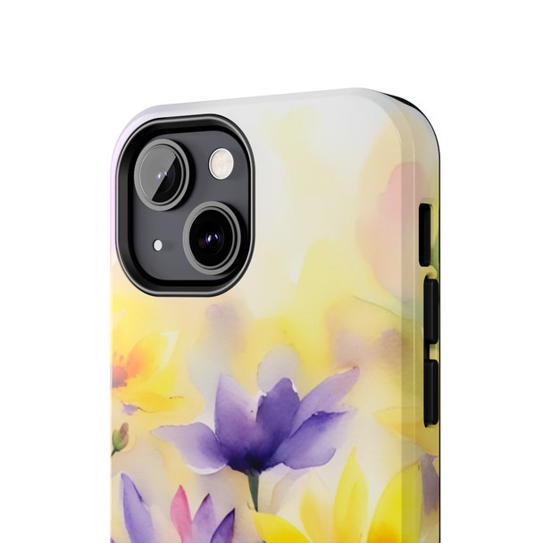 Spring Bouquet in Yellow and Purple Tough Phone Case for iPhone in 21 different sizes. Compatible with iPhone 7, 8, X, 11, 12, 13, 14 and more.